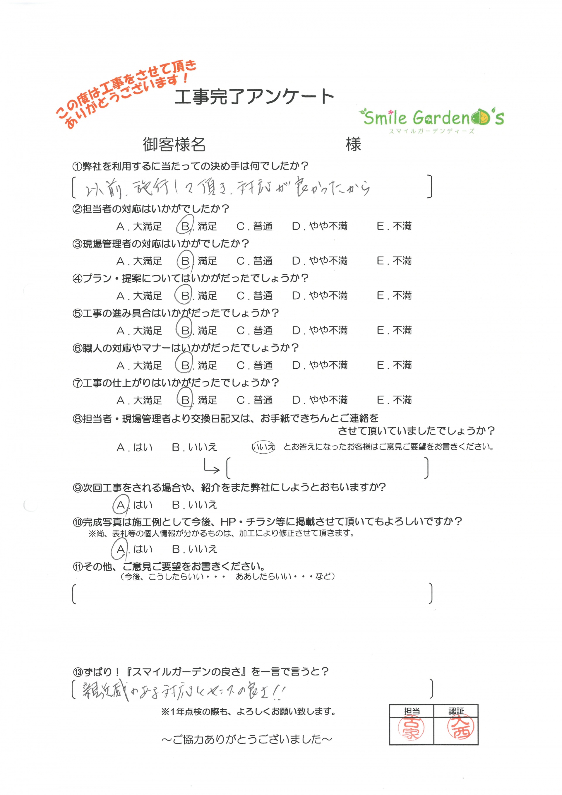 Ｋ様アンケート