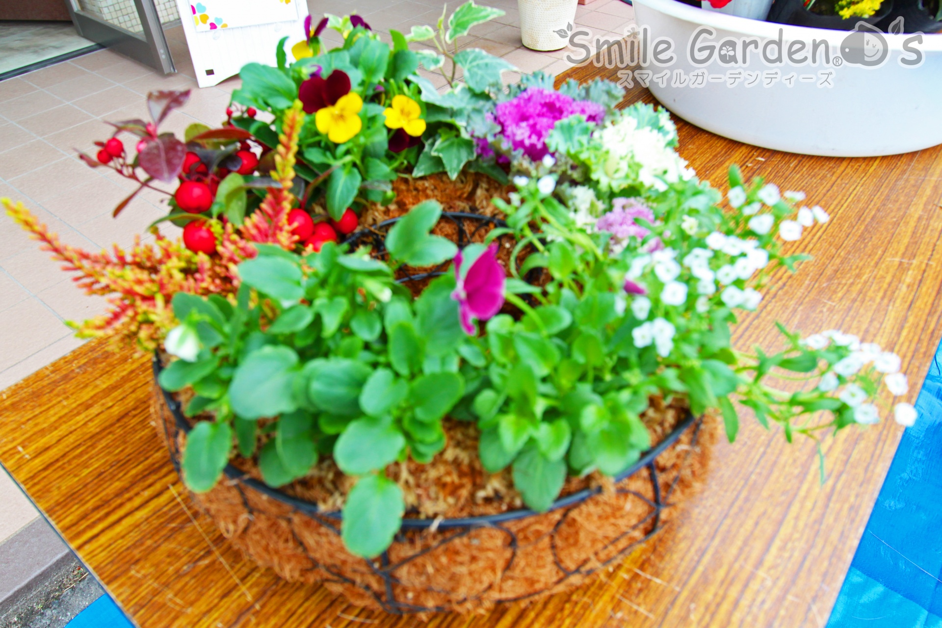 リース お庭の花 ウッドデッキ