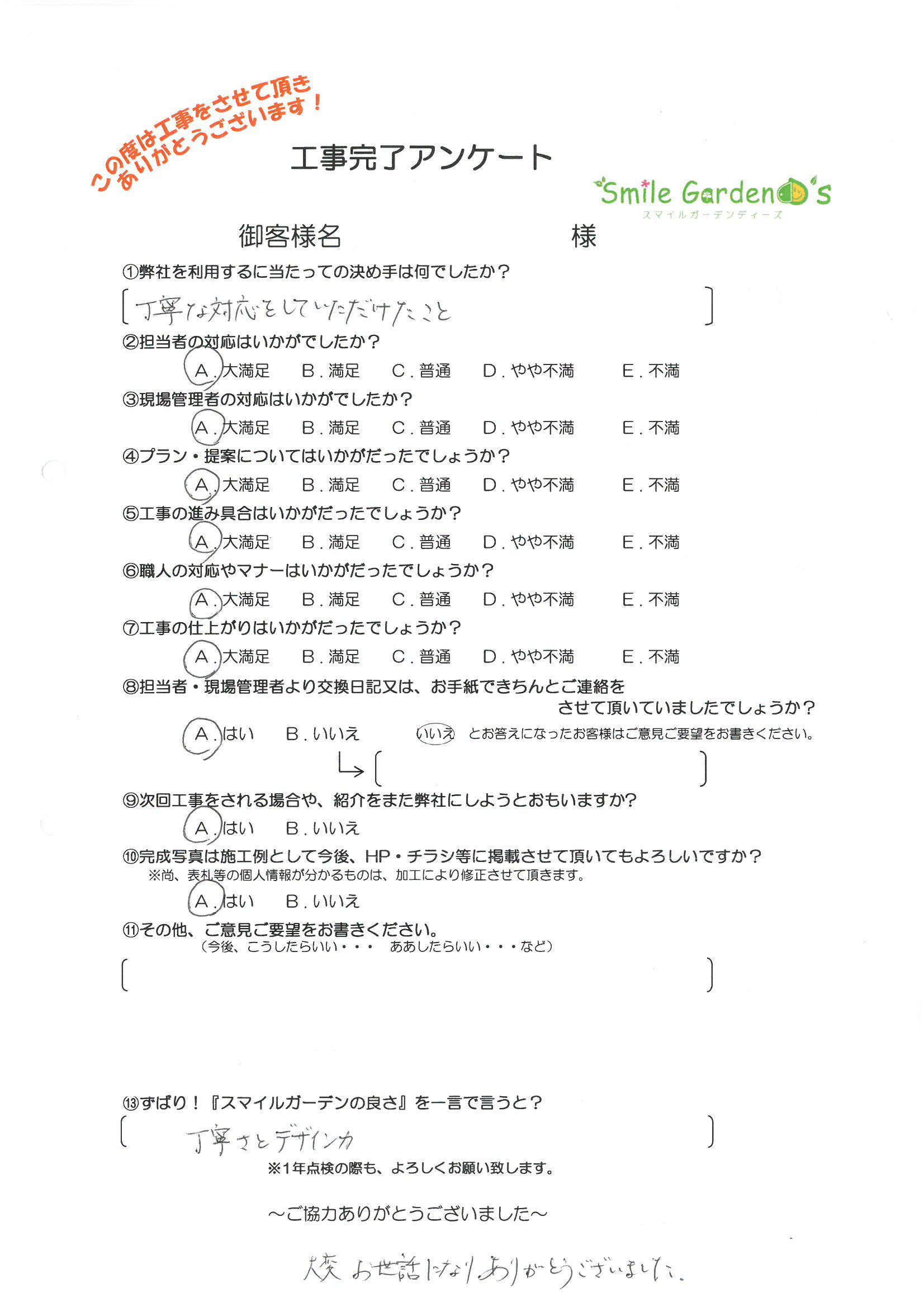 Ｔ様アンケート